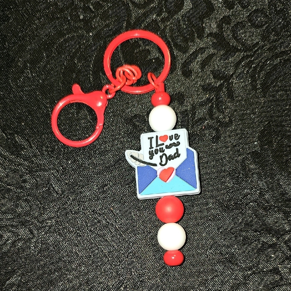 Handmade Red and White Keychain with I Love You Dad Heart Charm